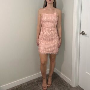 Lulus Making Magic Blush Pink Fringe Lace-Up Mini Dress
